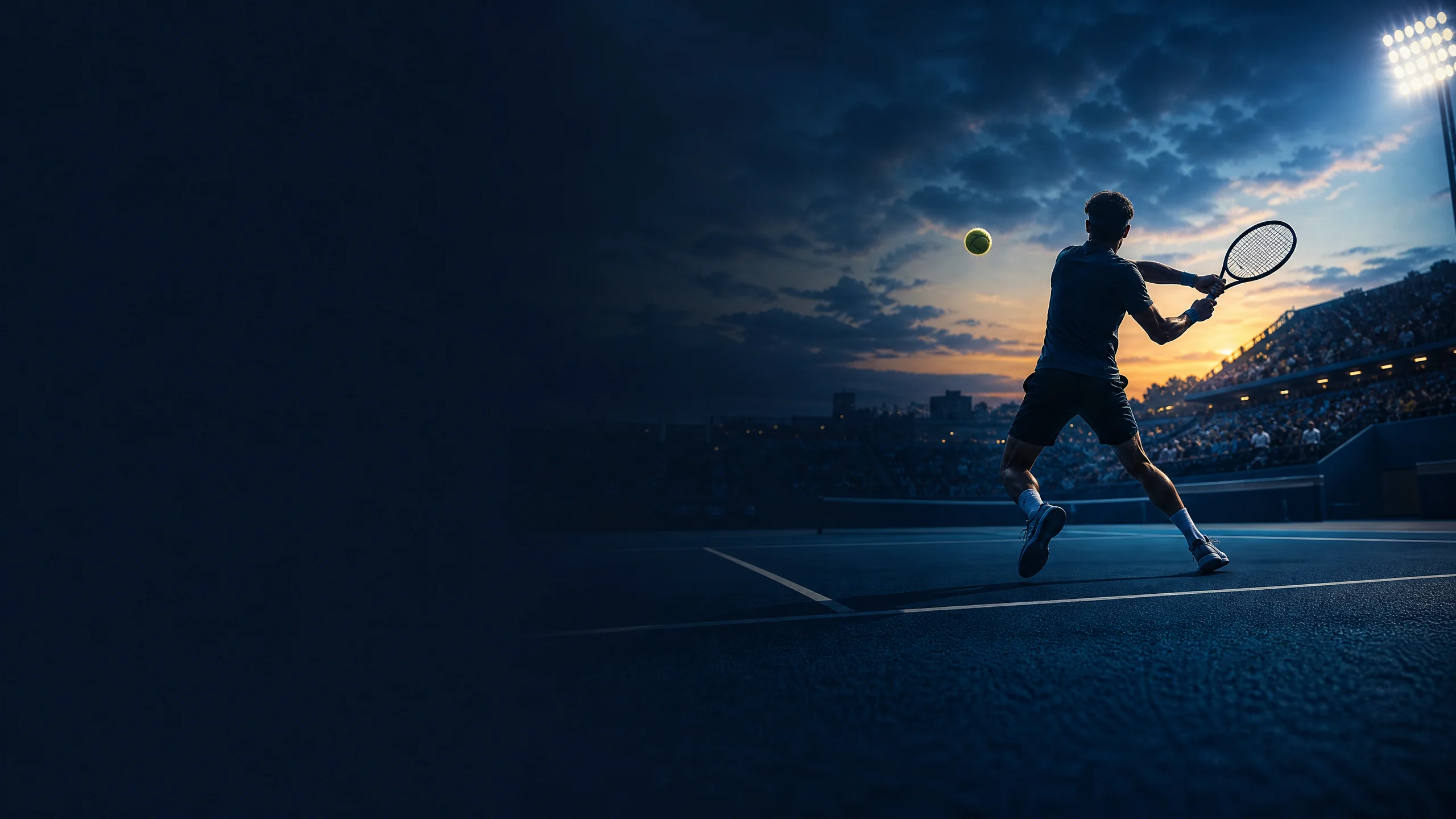 Tennis match action on a professional court