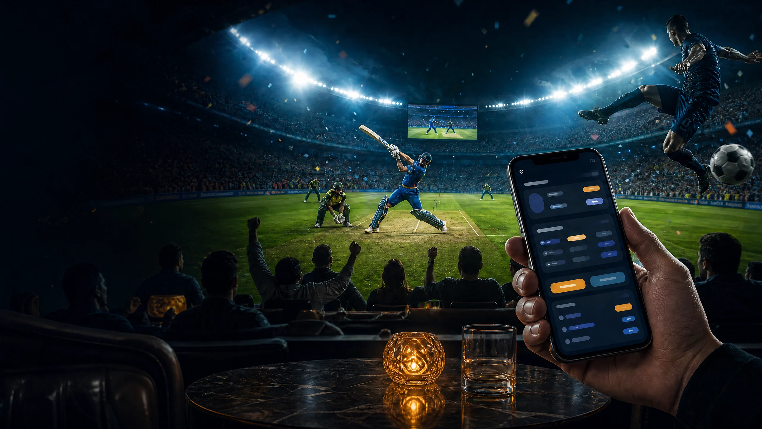 Multi-sport betting arena with cricket, football, and mobile access