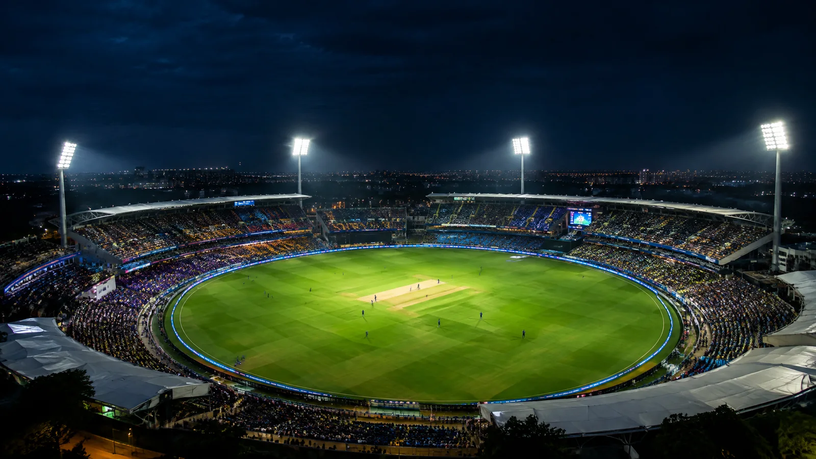 Cricket exchange experience on mobile at a floodlit stadium
